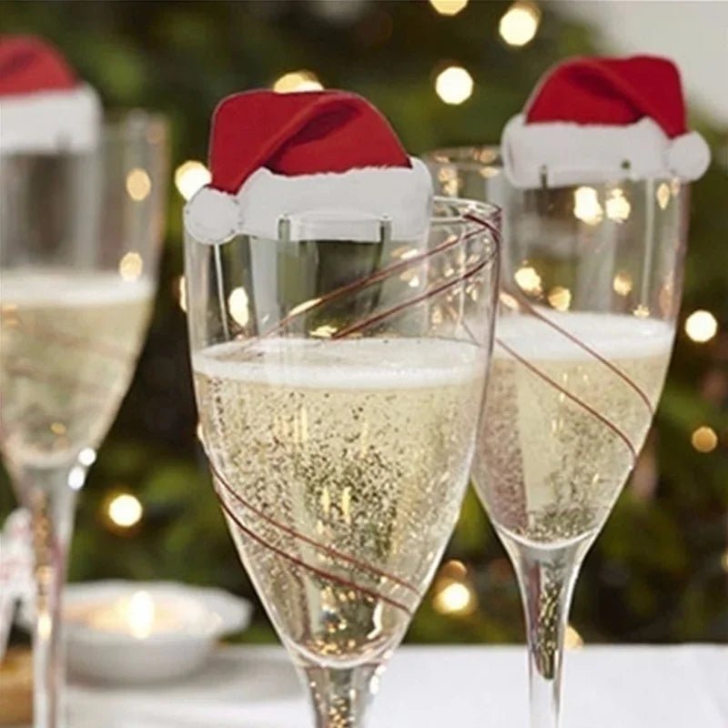 10pc/set Wine Cup Card Christmas Decor Santa Hat Glass Decor Xmas Tree - Noel.ca