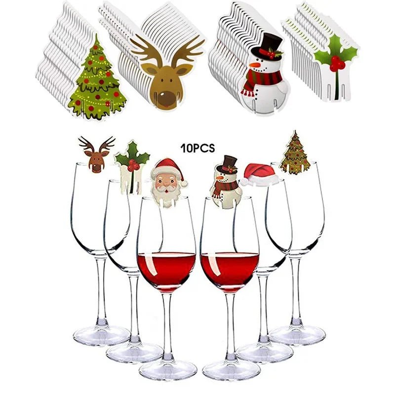 10pc/set Wine Cup Card Christmas Decor Santa Hat Glass Decor Xmas Tree - Noel.ca