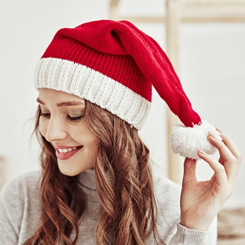 2022 Knitted Christmas Hat Cute Pompom Adult Child Soft Beanie Santa - Noel.ca