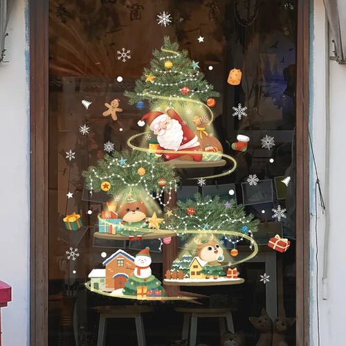 2024 Christmas Window Stickers Santa Claus Xmas Tree Cartoon Glass - Noel.ca