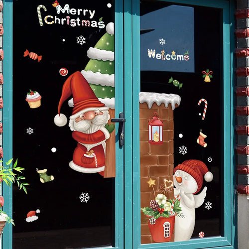 2024 Christmas Window Stickers Santa Claus Xmas Tree Cartoon Glass - Noel.ca