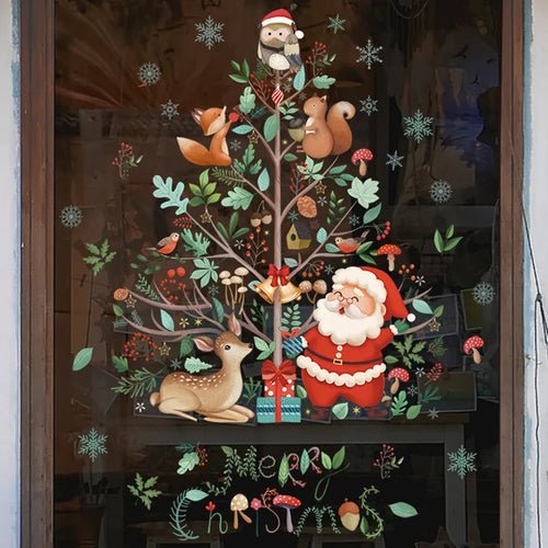 2024 Christmas Window Stickers Santa Claus Xmas Tree Cartoon Glass - Noel.ca