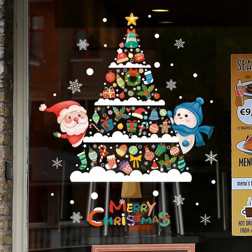 2024 Christmas Window Stickers Santa Claus Xmas Tree Cartoon Glass - Noel.ca