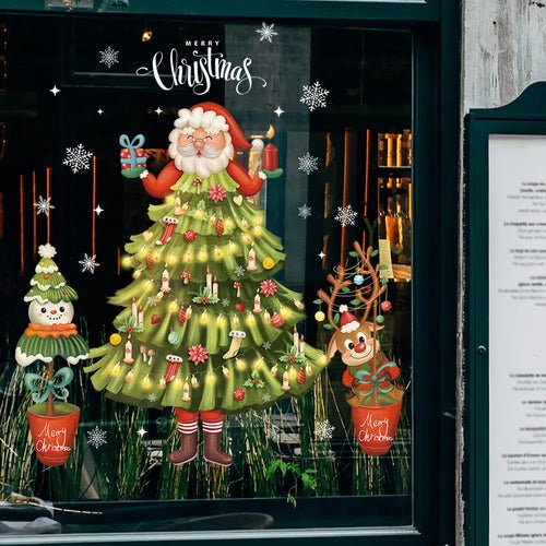 2024 Christmas Window Stickers Santa Claus Xmas Tree Cartoon Glass - Noel.ca