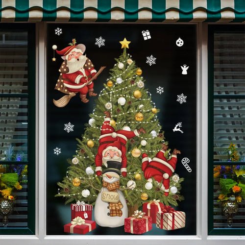 2024 Christmas Window Stickers Santa Claus Xmas Tree Cartoon Glass - Noel.ca