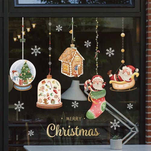 2024 Christmas Window Stickers Santa Claus Xmas Tree Cartoon Glass - Noel.ca