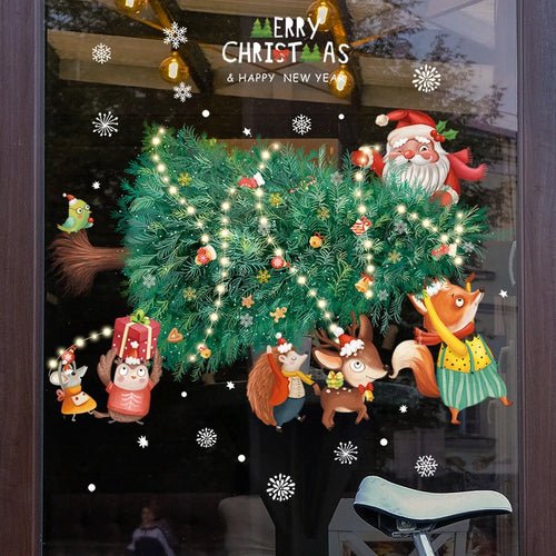 2024 Christmas Window Stickers Santa Claus Xmas Tree Cartoon Glass - Noel.ca