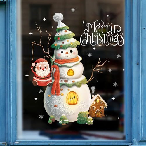 2024 Christmas Window Stickers Santa Claus Xmas Tree Cartoon Glass - Noel.ca