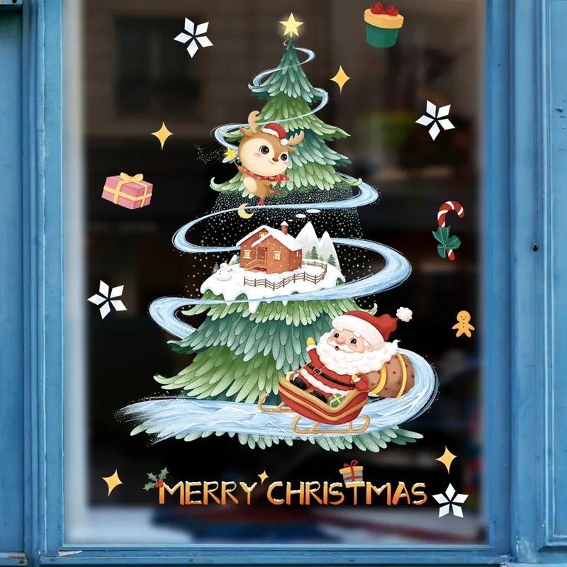 2024 Christmas Window Stickers Santa Claus Xmas Tree Cartoon Glass - Noel.ca