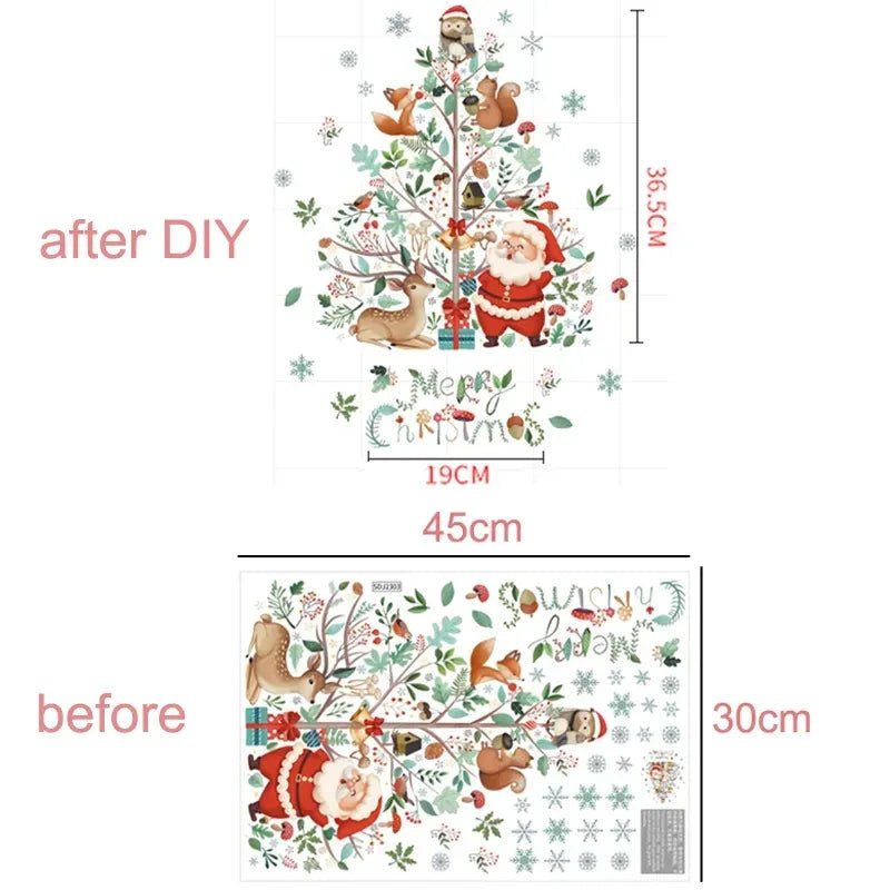 2024 Christmas Window Stickers Santa Claus Xmas Tree Cartoon Glass - Noel.ca