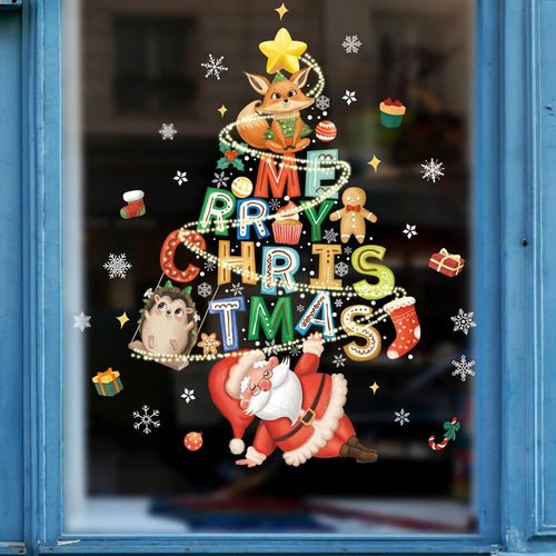 2024 Christmas Window Stickers Santa Claus Xmas Tree Cartoon Glass - Noel.ca