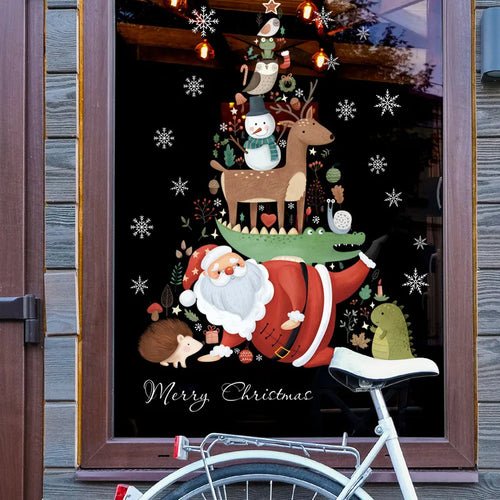 2024 Christmas Window Stickers Santa Claus Xmas Tree Cartoon Glass - Noel.ca
