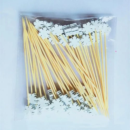 50Pcs/set Christmas Fruit Sticks Disposable Bamboo Sticks Snowflake - Noel.ca