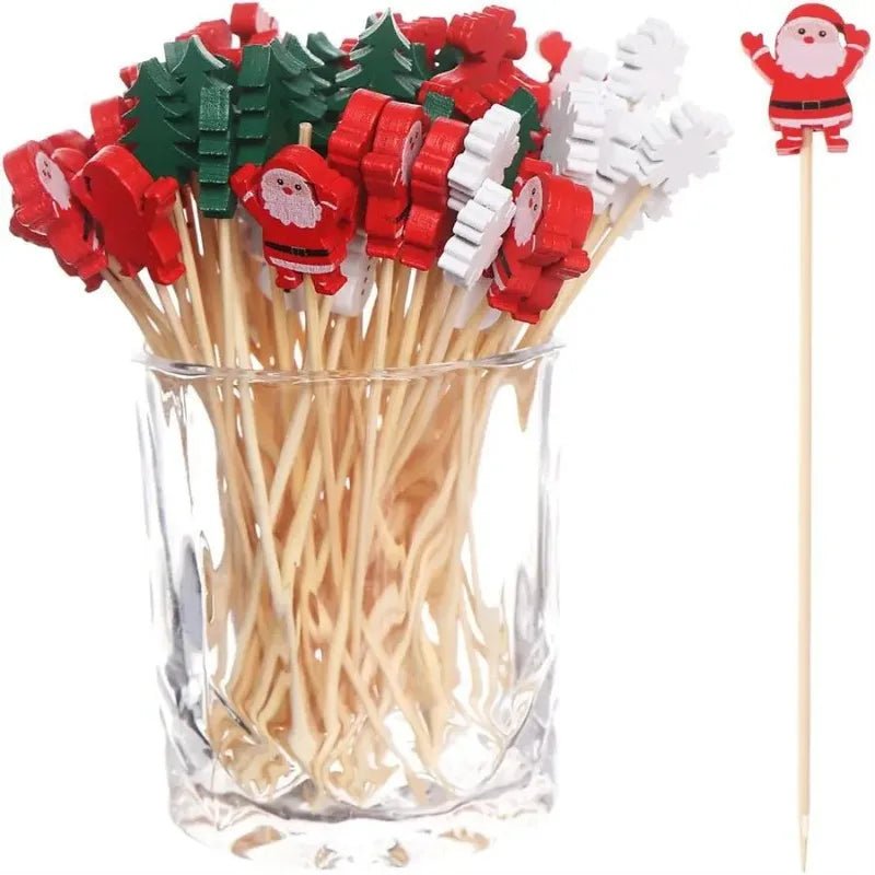 50Pcs/set Christmas Fruit Sticks Disposable Bamboo Sticks Snowflake - Noel.ca