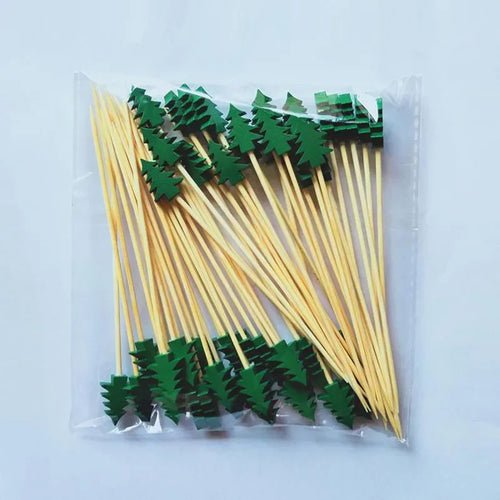 50Pcs/set Christmas Fruit Sticks Disposable Bamboo Sticks Snowflake - Noel.ca