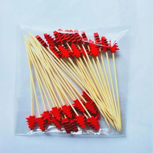 50Pcs/set Christmas Fruit Sticks Disposable Bamboo Sticks Snowflake - Noel.ca
