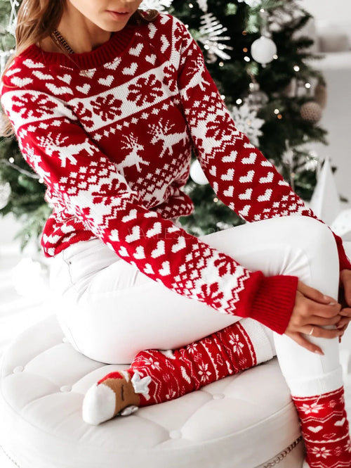 New Winter Christmas Women Sweaters Pullover Tops Casual Long Sleeve