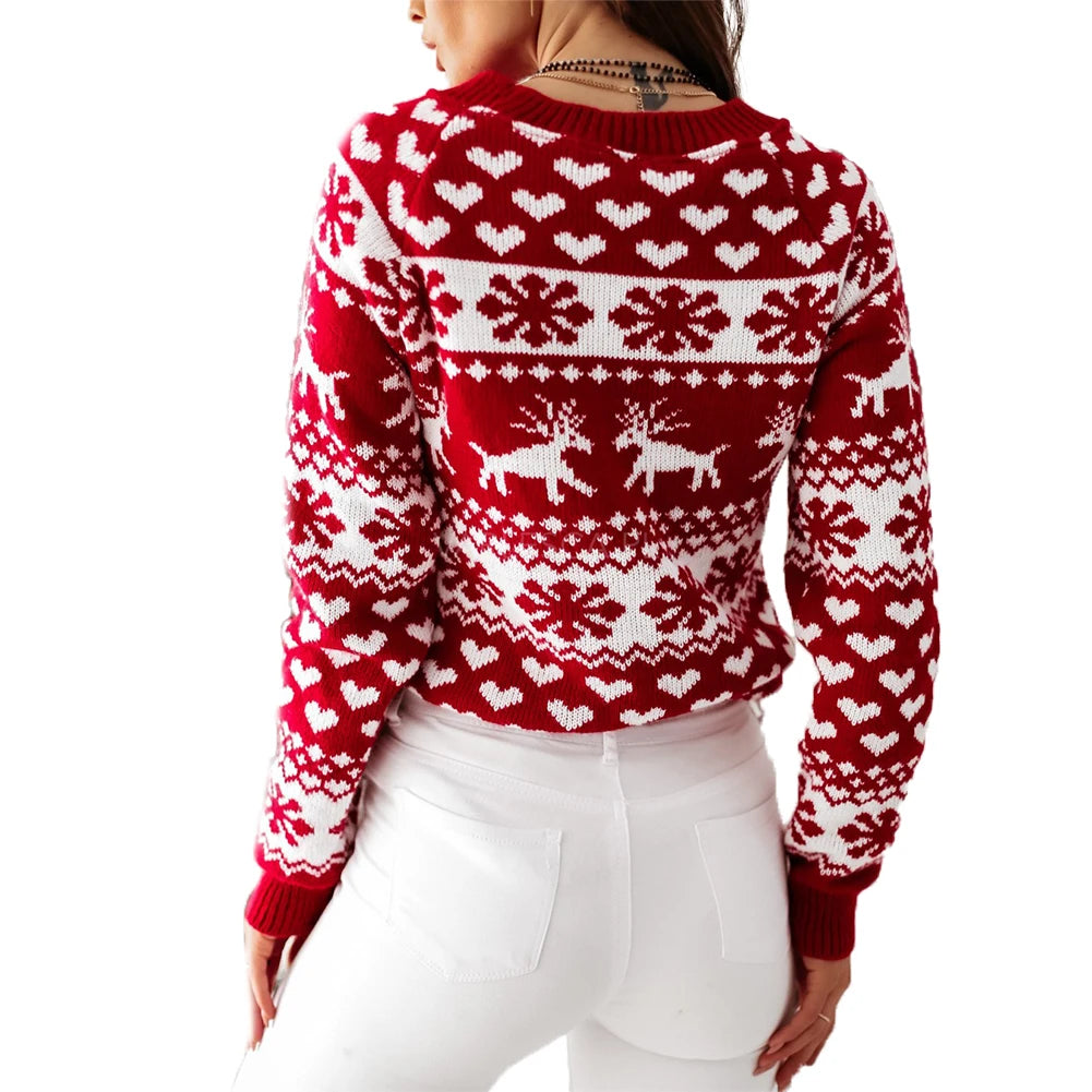 New Winter Christmas Women Sweaters Pullover Tops Casual Long Sleeve