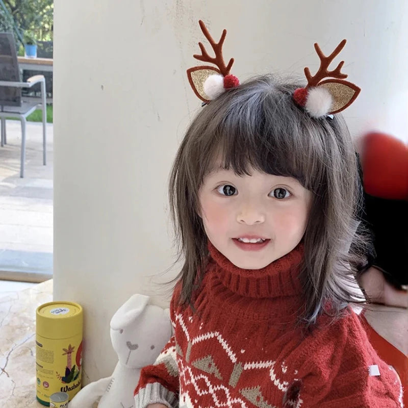 New Year Christmas Hair Pin Children Barrettes Bow Deer Santa Claus