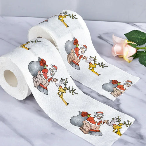 1Roll Christmas Toilet Paper Festival Theme Printed Wood Pulp Toilet