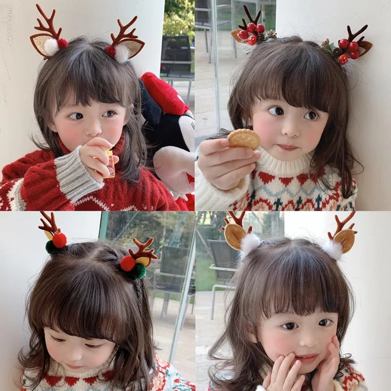 New Year Christmas Hair Pin Children Barrettes Bow Deer Santa Claus
