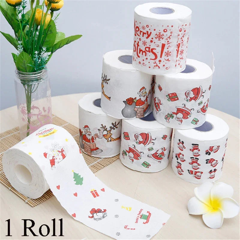 1Roll Christmas Toilet Paper Festival Theme Printed Wood Pulp Toilet