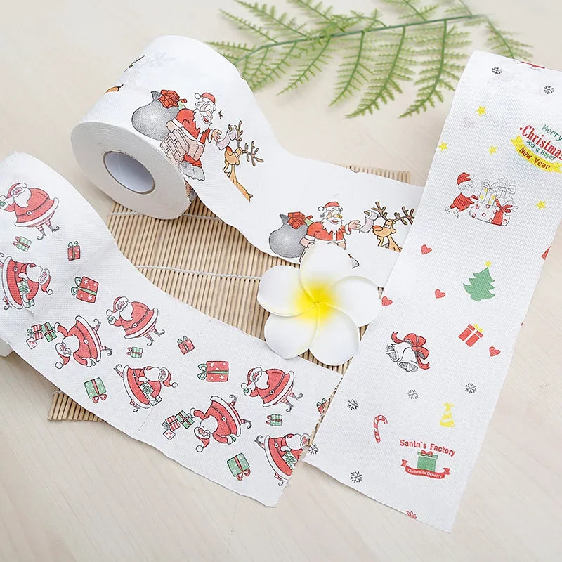 1Roll Christmas Toilet Paper Festival Theme Printed Wood Pulp Toilet