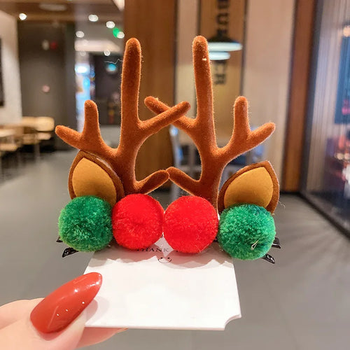 New Year Christmas Hair Pin Children Barrettes Bow Deer Santa Claus