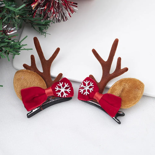 New Year Christmas Hair Pin Children Barrettes Bow Deer Santa Claus