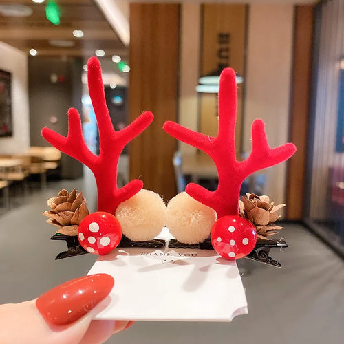 New Year Christmas Hair Pin Children Barrettes Bow Deer Santa Claus