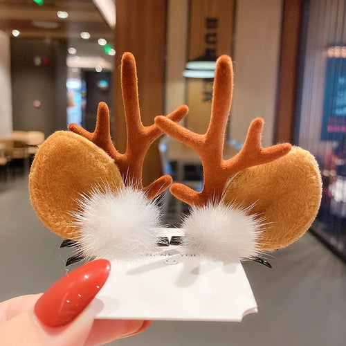 New Year Christmas Hair Pin Children Barrettes Bow Deer Santa Claus
