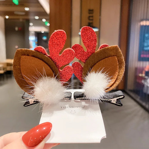 New Year Christmas Hair Pin Children Barrettes Bow Deer Santa Claus