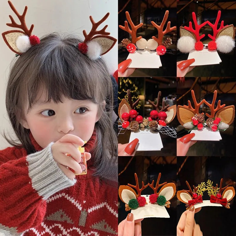 New Year Christmas Hair Pin Children Barrettes Bow Deer Santa Claus