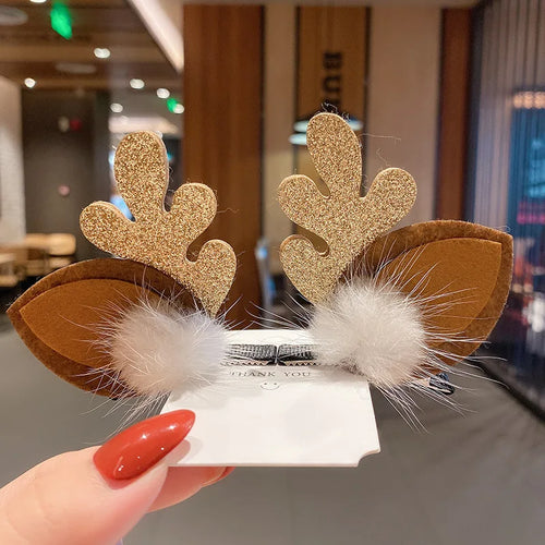 New Year Christmas Hair Pin Children Barrettes Bow Deer Santa Claus