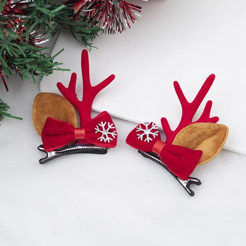 New Year Christmas Hair Pin Children Barrettes Bow Deer Santa Claus