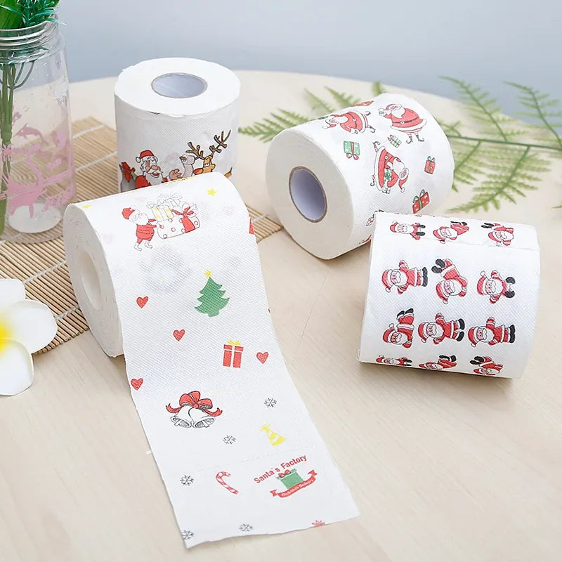 1Roll Christmas Toilet Paper Festival Theme Printed Wood Pulp Toilet