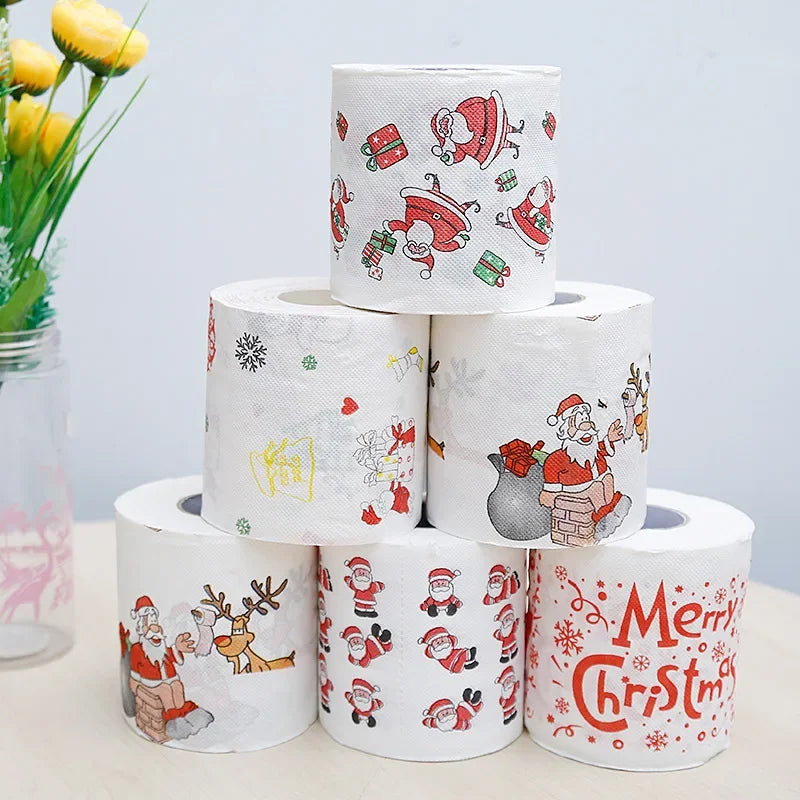 1Roll Christmas Toilet Paper Festival Theme Printed Wood Pulp Toilet