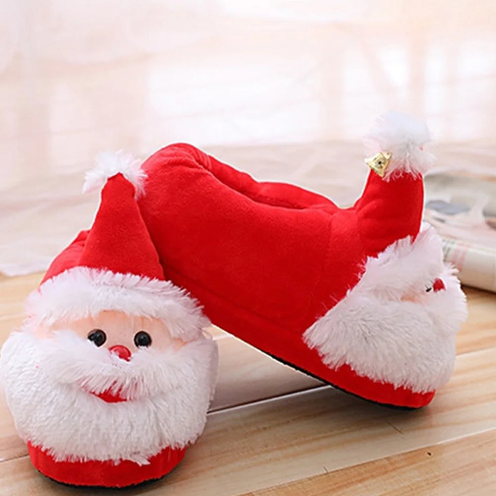 Cozy Furry Christmas Slippers Plush Christmas Slippers Santa Women