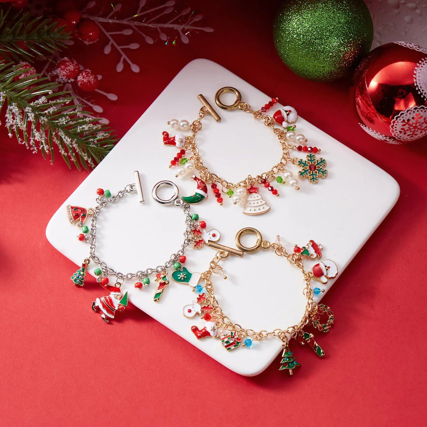 Cute Christmas Series Santa Claus Tree Elk Pendant Bracelets for Women