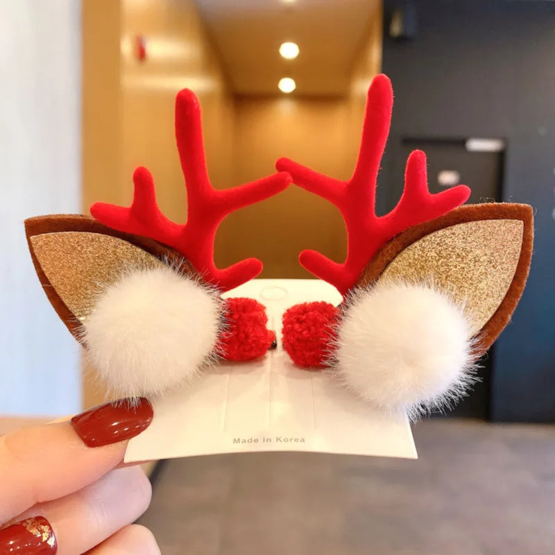 New Year Christmas Hair Pin Children Barrettes Bow Deer Santa Claus