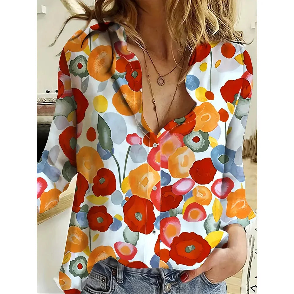 Women's 2024 New 3d Christmas Printed Long Sleeve Shirts Elegant Lapel