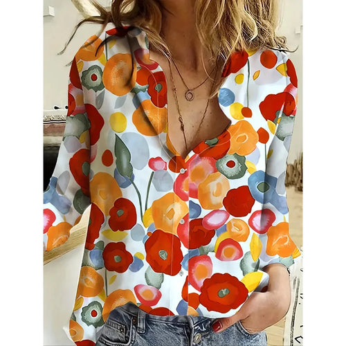 Women's 2024 New 3d Christmas Printed Long Sleeve Shirts Elegant Lapel