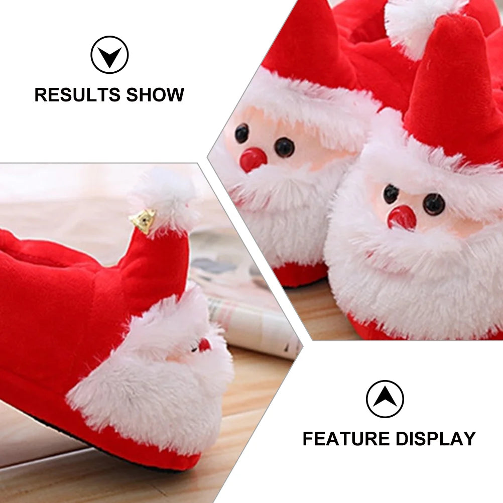 Cozy Furry Christmas Slippers Plush Christmas Slippers Santa Women