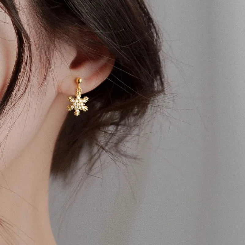 2023 New Red Bow Knot Snowflakes Drop Earring for Women Christmas