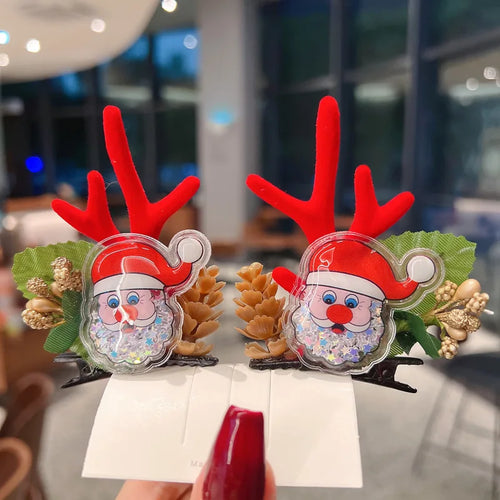 New Year Christmas Hair Pin Children Barrettes Bow Deer Santa Claus