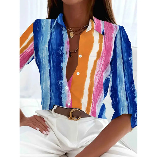 Women's 2024 New 3d Christmas Printed Long Sleeve Shirts Elegant Lapel