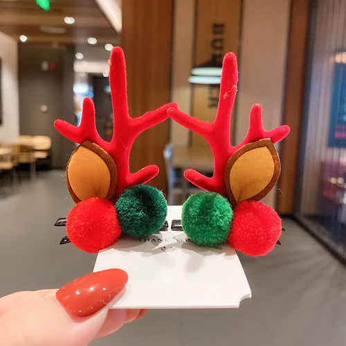 New Year Christmas Hair Pin Children Barrettes Bow Deer Santa Claus