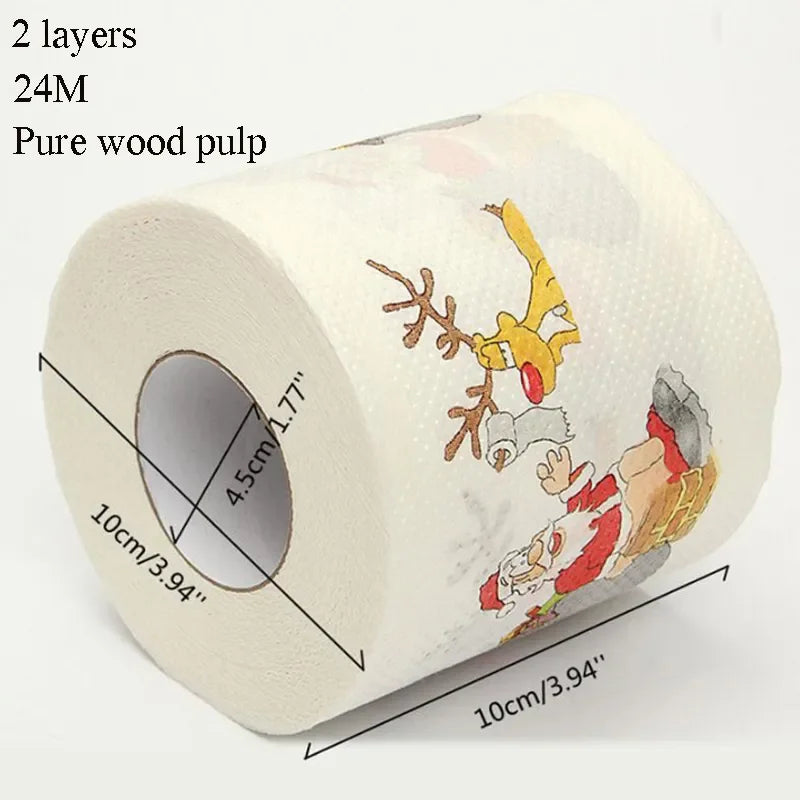 1Roll Christmas Toilet Paper Festival Theme Printed Wood Pulp Toilet