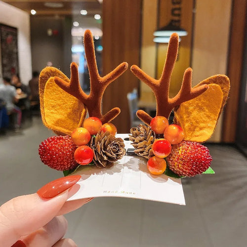New Year Christmas Hair Pin Children Barrettes Bow Deer Santa Claus