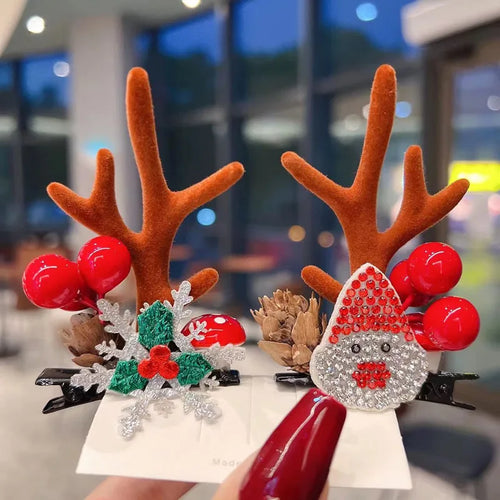 New Year Christmas Hair Pin Children Barrettes Bow Deer Santa Claus